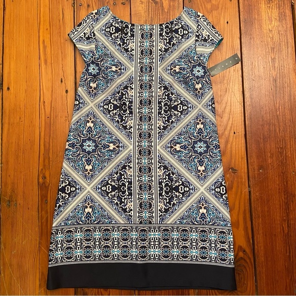 Tatiana B. Shift Dress Size 16 Navy Turquoise Print Scuba Like Material Career - Picture 10 of 10